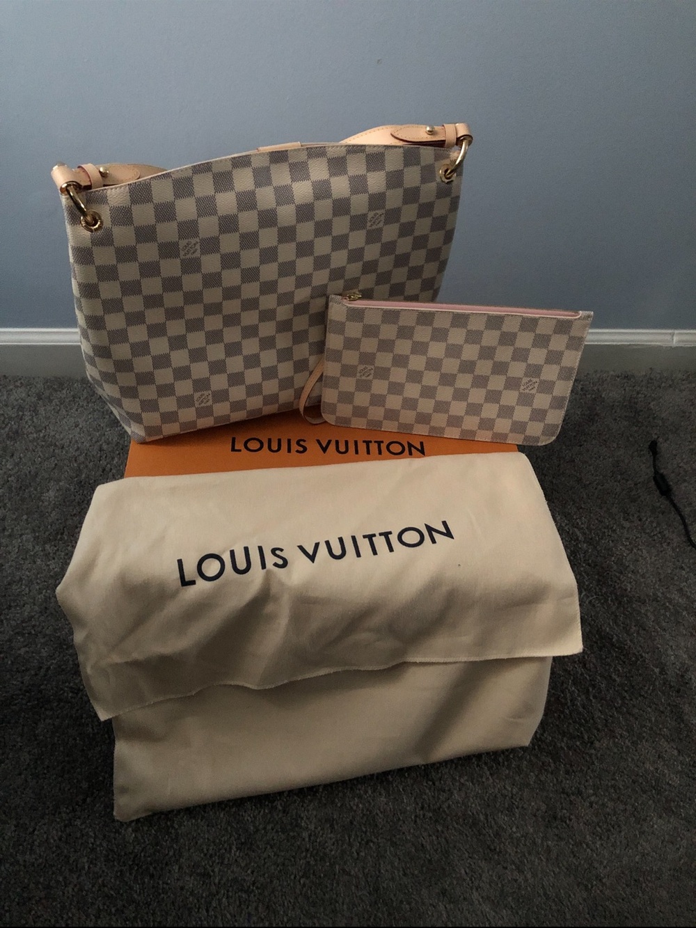 Louis Vuitton Damier Azur Tote Bag without Wristlet - Cream & Light Tan